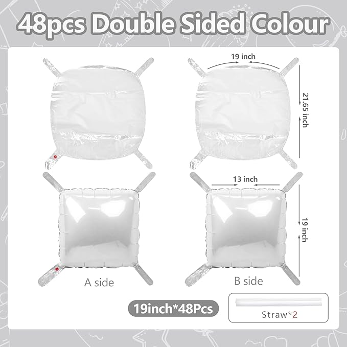 NISOCY 48PCS White Square Foil Balloons Wall Backdrop Double Sided Pearl White Balloons Tunnel Arch Kit for Birthday Wedding Engagement Bridal Baby Shower Party Decoration