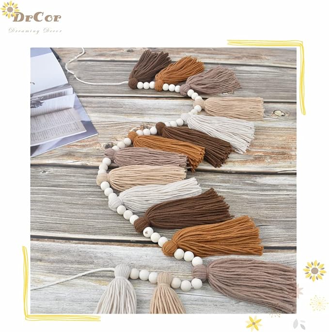 DrCor Boho Terracotta Rainbow Tassel Garland – Western Handmade Yarn Banner for Classroom, Nursery, Kids Room, Cozy Home Wall Decor