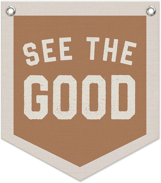 Inspirational See The Good Pennant Flags Playroom, Boy Girl Kids Nursery Decor, Vintage Inspirational Wall Hanging Decor, 12.4x14 in