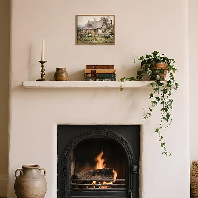 Framed Farmhouse Wall Decor, Country Cottage Pictures Wall Art, Pastoral Nature Landscape Canvas Print, Vintage Farm House Oil Painting Artwork for Bedroom Living Room – 8x10 inch