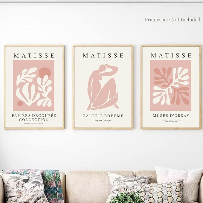 Djmwtb Matisse Abstract Canvas Wall Art Set of 3 Pink Flower Market Poster Prints Modern Aesthetic Pictures Minimalist Wall Decor Painting for Living Room Bedroom Bathroom 16"x24"x3 Unframed