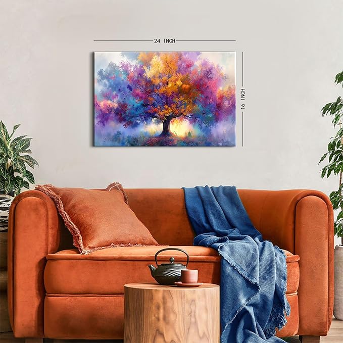 Tree of Life Canvas Wall Art Vibrant Tree Art Wall Decor for Bedroom Abstract Botanical Prints Floral Trees Paintings Pictures Minimalist Aesthetic Artwork Living Room Office Home Decorations 16x24"