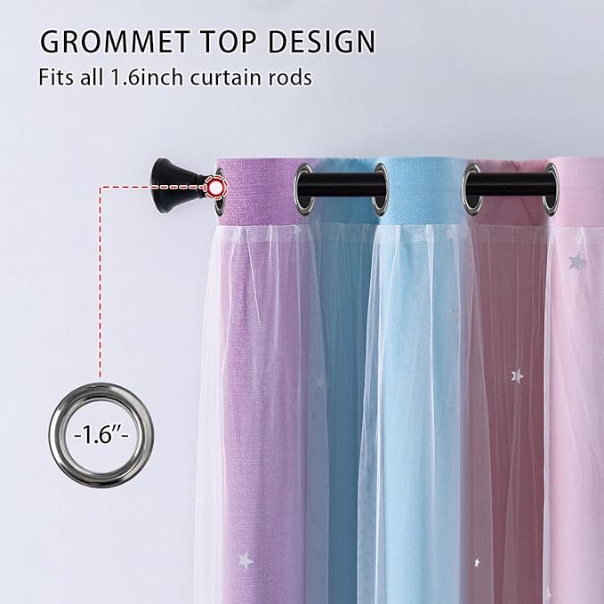 XiDi Curtains 63 Inch Length for Girls Bedroom Kids Blackout Curtains Rainbow Cute Colorful Unicorn Princess Theme Home Decor Living Room Darkening Grommet Drapes, Pink/Purple W52 X L63 2 Panels Set