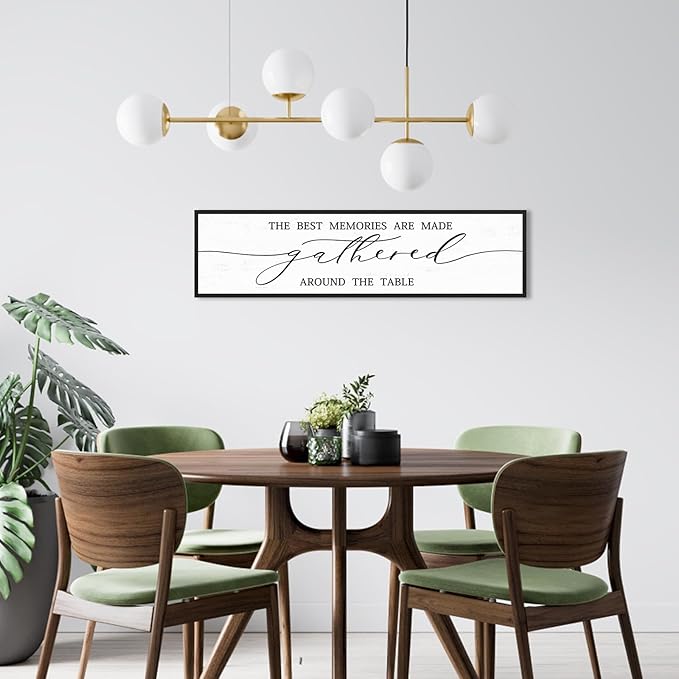 The Best Memories Are Made Gathered Around The Table Sign Wall Decor: Farmhouse Kitchen Signs Modern Dining Room Wall Decor Rustic Kitchen Wall Art Framed Large Hanging Wall Plaques 12"X40"