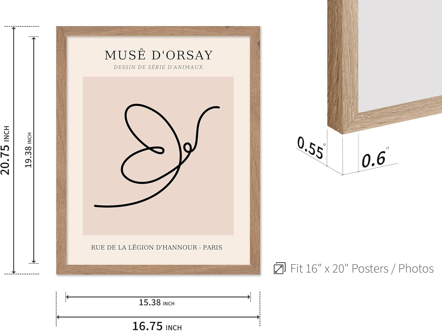 Poster Master Vintage Poster - Retro One Line Butterfly Drawing Print - Butterfly Line Art - Minimal Gift for Him, Her, Animal Lover - Abstract Decor for Home, Office, 16x20 Beige Framed