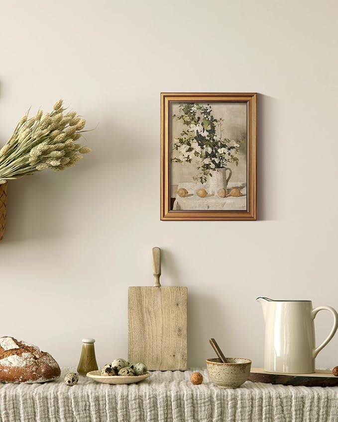 ARPEOTCY Gold Framed Canvas Art Prints,12x16inch, Vintage Lemons and Floral Art Painting, Rustic Farmhouse Decor for Kitchen Dining Room Bedroom Bathroom Shelf, Country Still Life Pictures