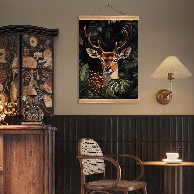 ZTGDA William Morris-Inspired Wall Art Poster, Vintage Deer Hanging Wall Painting Animal Buck Art, Mid-Century& Dark Academia Decor, Gothic Canvas Poster for Office and Home 12x16inch(Deer-01)