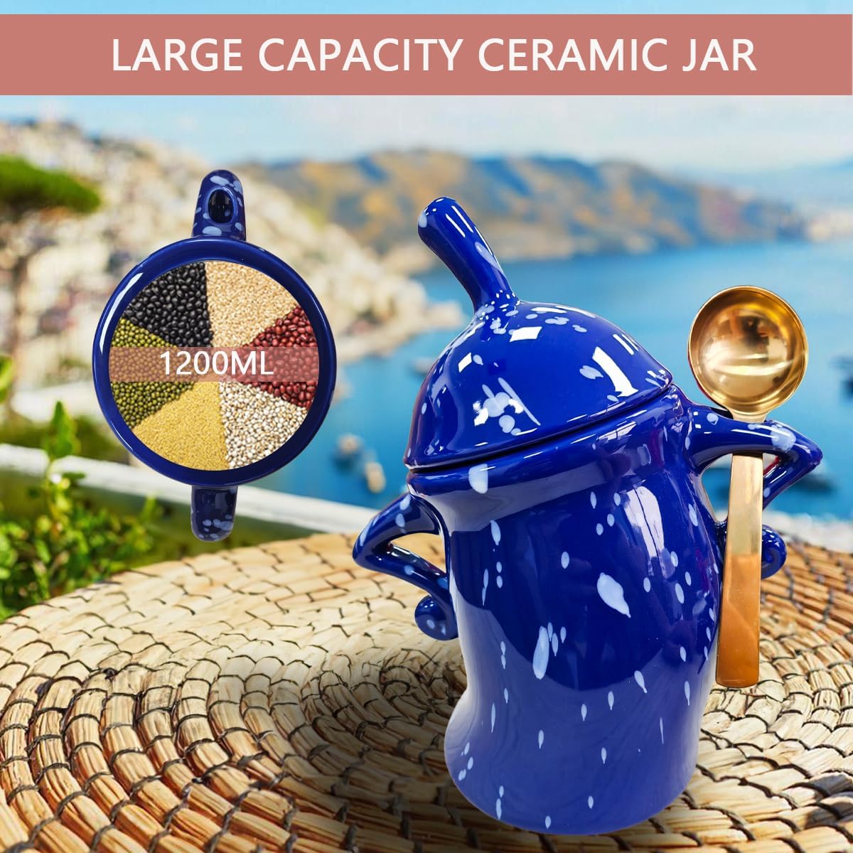 Ceramic Kitchen Canister with Silicone Seal Lid,Modern Elegant Design Airtight Lid Storage Food Jar Canister for Kitchen Sugar Coffee Tea Spice or More (Olive green)