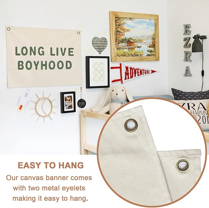 Canvas Banner Hanging Flag Banner for Nursery and Playroom Wall Décor for Kids Trendy Room Décor for Boys and Girls (Boyhood-olive)