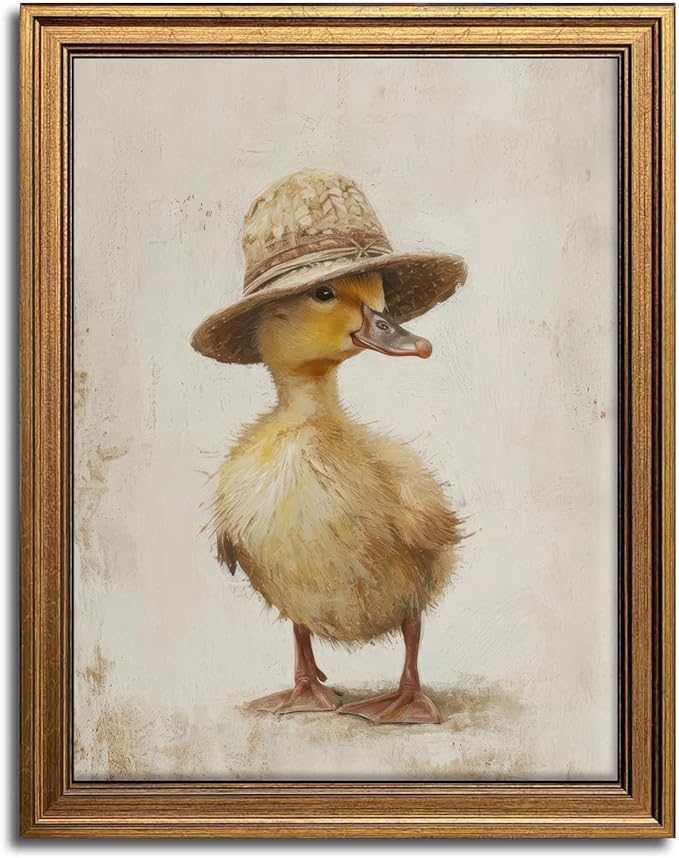 Aroutde Vintage Farm Duck Printing Canvas Wall Art Rustic Farmhouse Nursery Duck Poster Cute Animal Wall Decor for kids Room Playroom Decor (16L''x12W'', Framed)