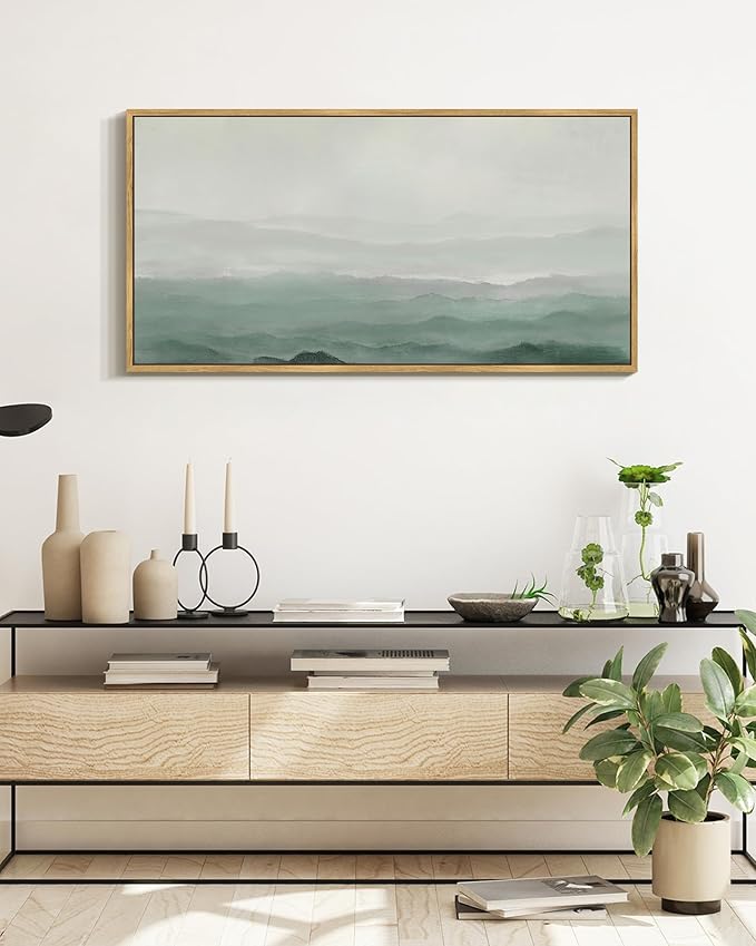 SHENIFY Vintage Landscape Framed Wall Art Foggy Mountain Farmhouse Decor Retro Wilderness Illustrations Decorative for Hallway Bedroom Living Room Dining Room - 20x40in Natural Framed