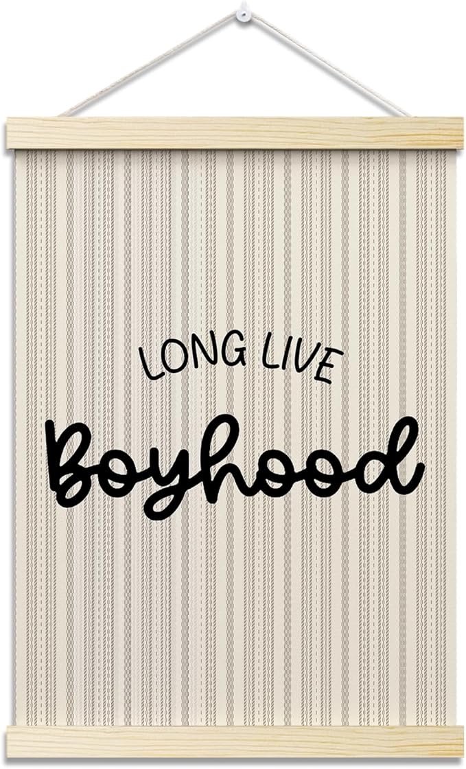 Long Live Boyhood Posters Hanger Frame for Boys Room Hanging Poster for Bedroom Kids Room Classroom Decor Stripes Wall Art Decor for Nursery Playroom Canvas Wall Art Print 16x12 Inches - YY048