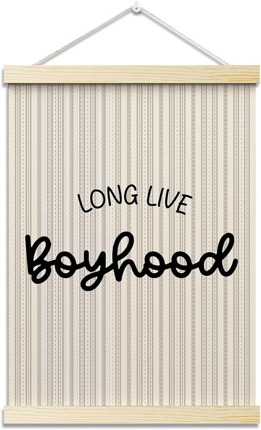Long Live Boyhood Posters Hanger Frame for Boys Room Hanging Poster for Bedroom Kids Room Classroom Decor Stripes Wall Art Decor for Nursery Playroom Canvas Wall Art Print 16x12 Inches - YY048
