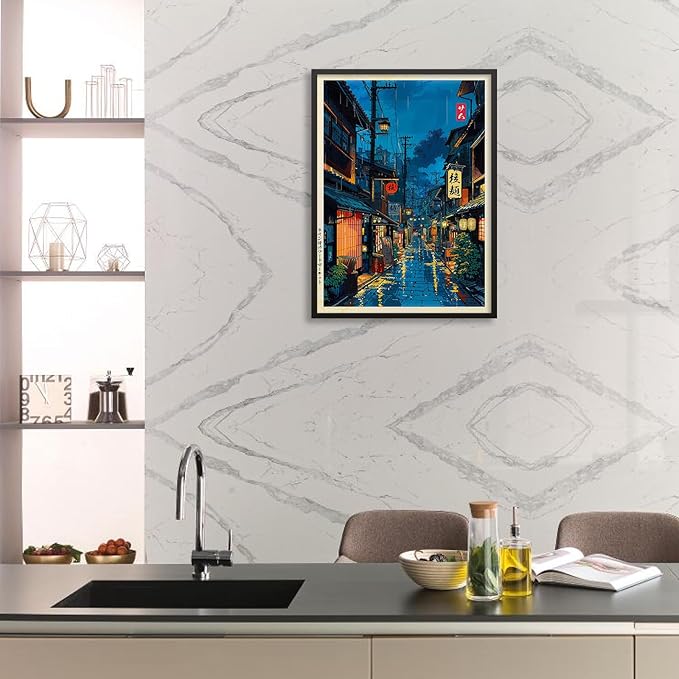 Japanese Tokyo Tea House Canvas Wall Art Japanese City Street Cafe Scene Picture Print Modern Ukiyo-e Decor Poster for Home Bedroom Decorations Artwork11x14in Black Framed