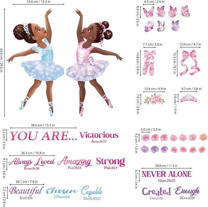 DECOWALL SG2-2319 Black Girl Magic Ballerina Wall Stickers Decals Afro Art Women Inspirational Bedroom Nursery Gift Beautiful playroom Kids décor Baby Butterfly Decoration Motivational Room