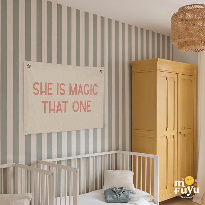 Girls Room Decor，She Is Magic That One Linen Canvas Banner– Inspirational Wall Art for Nursery Kids，Girl Room Decor – 30x20 Inch