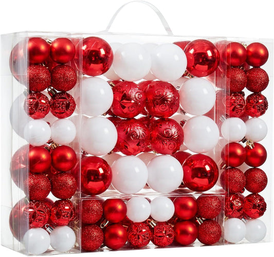 87-Pack Shatterproof Christmas Ball Ornaments Set, Christmas Tree Decorations with Hand-held Gift Package for Xmas Tree Holiday Wedding Party, Red