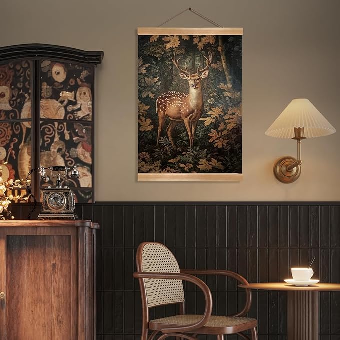 ZTGDA William Morris-Inspired Wall Art Poster,Vintage Deer Hanging Wall Painting Animal Buck Art, Mid-Century& Dark Academia Decor, Gothic Canvas Poster for Office and Home 12x16inch(Deer-03)