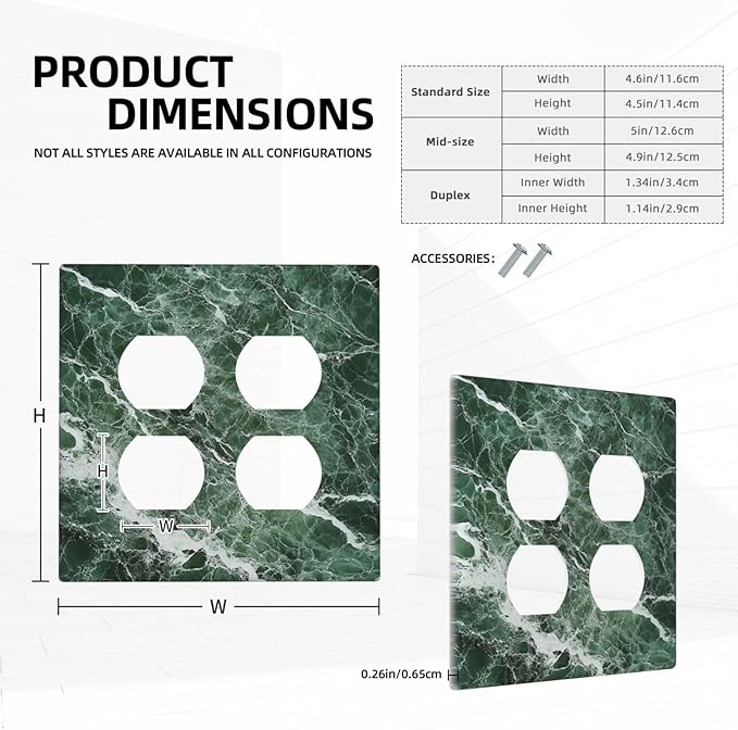 Outlet Covers Forest Marble Dark Green With White Vein 2 Gang Double Duplex Decorative Light Switch Covers Electrical Wallplates Socket Faceplate For Bathroom Kitchen Decor