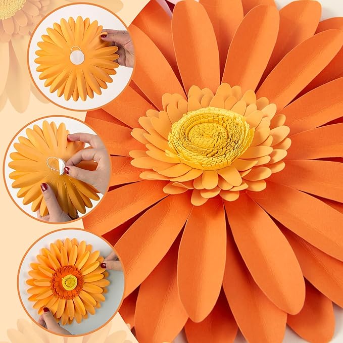 SUNBEAUTY Daisy Party Decorations, Paper Flowers, Party Decorations, Orange Yellow Flowers Wall Hanging, 1st Birthday Bridal Baby Shower Wedding Classroom Tea Party Daisy Décor 10" 8" 5" Pack of 6