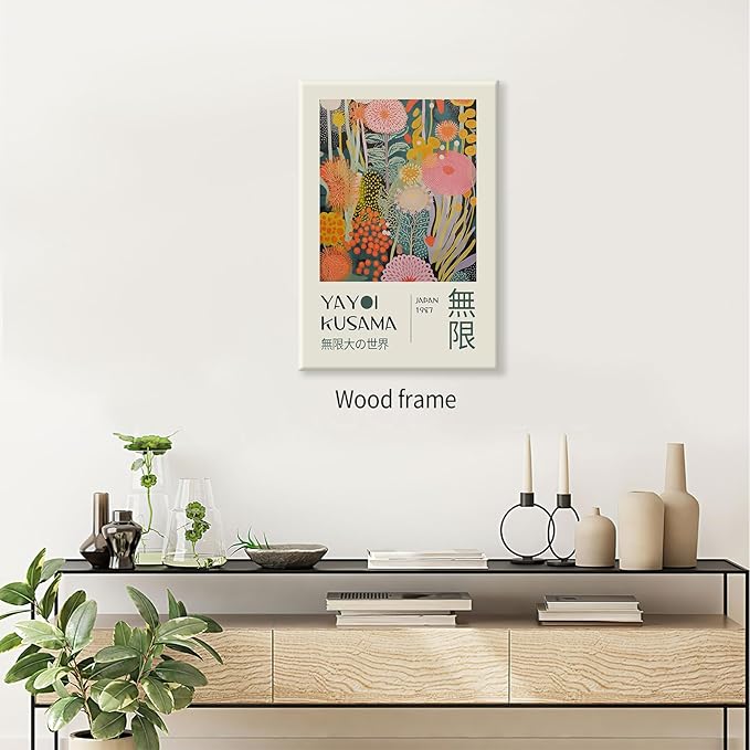 Abstract Yayoi Kusama Posters Japanese Wall Art Vintage Tokyo Aesthetic Prints Yayoi Kusama Inspired Japanese Gallery Wall Art for Stylish Room Bedroom Living Room Decor 24x36in Framed