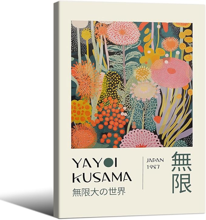 Abstract Yayoi Kusama Posters Japanese Wall Art Vintage Tokyo Aesthetic Prints Yayoi Kusama Inspired Japanese Gallery Wall Art for Stylish Room Bedroom Living Room Decor 16x24in Framed