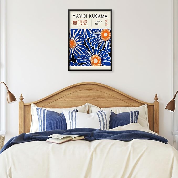 Yayoi Kusama Print Vintage Japanese Wall Art Abstract Yayoi Kusama Poster Minimalist Painting Art Exhibition Suitable for Japanese Bedroom,Living Room Office Decor 24x36in Black Framed