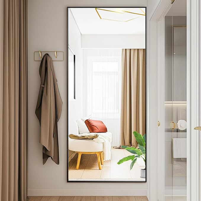 DUMOS Full Length Mirror with Stand, 68"x26" Floor Mirror with Aluminum Alloy Frame for Bedroom, Standing Full Body Mirror with Shatter-proorf Nano Glass for Wall, Living Room, Cloakroom, Black