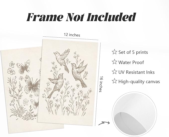 Nursery Woodland Animal Wall Art Baby Boy Canvas Wall Decor Vintage Forest Animal Art Prints Kids Room Poster Cottagecore Deer Fox Pictures Painting Neutral Artwork for Bedroom 12x16x5 Inch Unframed