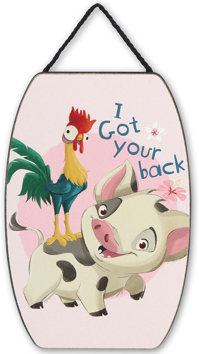 Disney Moana I Got Your Back Hanging Wood Wall Decor - Cute Pua and Heihei Sign for Home