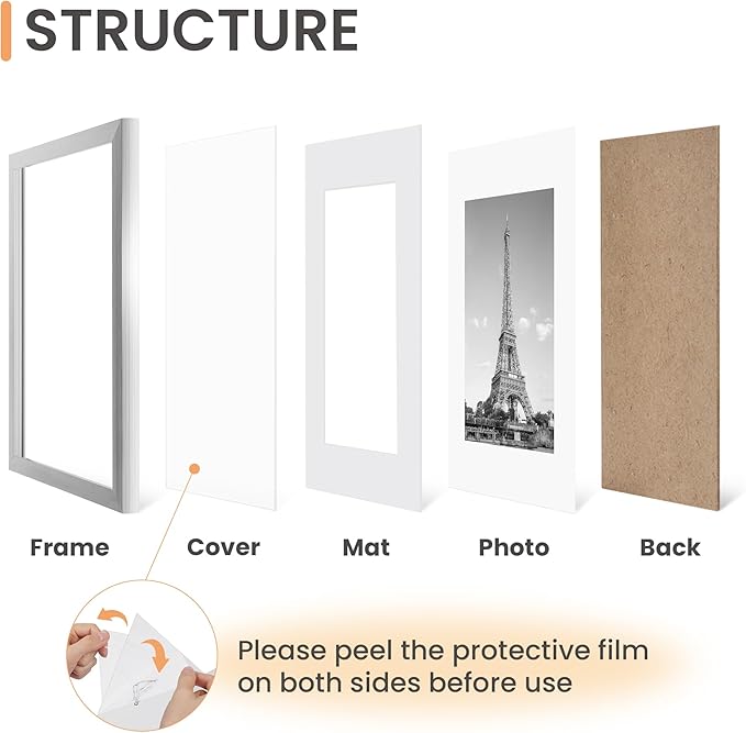 upsimples 8x10 Picture Frame Set of 5, Display Pictures 5x7 with Mat or 8 x 10 Withou, Wall Gallery Photo Frames, Silver