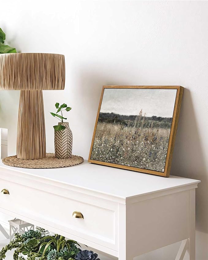 InSimSea Framed Canvas Wall Art Vintage Decor, Wildflower Field Canvas Wall Art Paintings Prints, Rustic Landscape Wall Decor for Bathroom Office Dining Room, 9"x11"