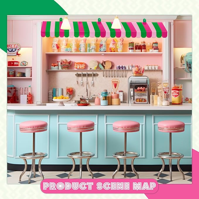 Boao 4 Pack Circus Awning Decoration 3D Stripe Cardboard Awning Carnival Wall Decor Circus Party Favors for Lemonade Stand Bakery Ice Cream Truck Bulletin Board Decor(Red Pink and Green)