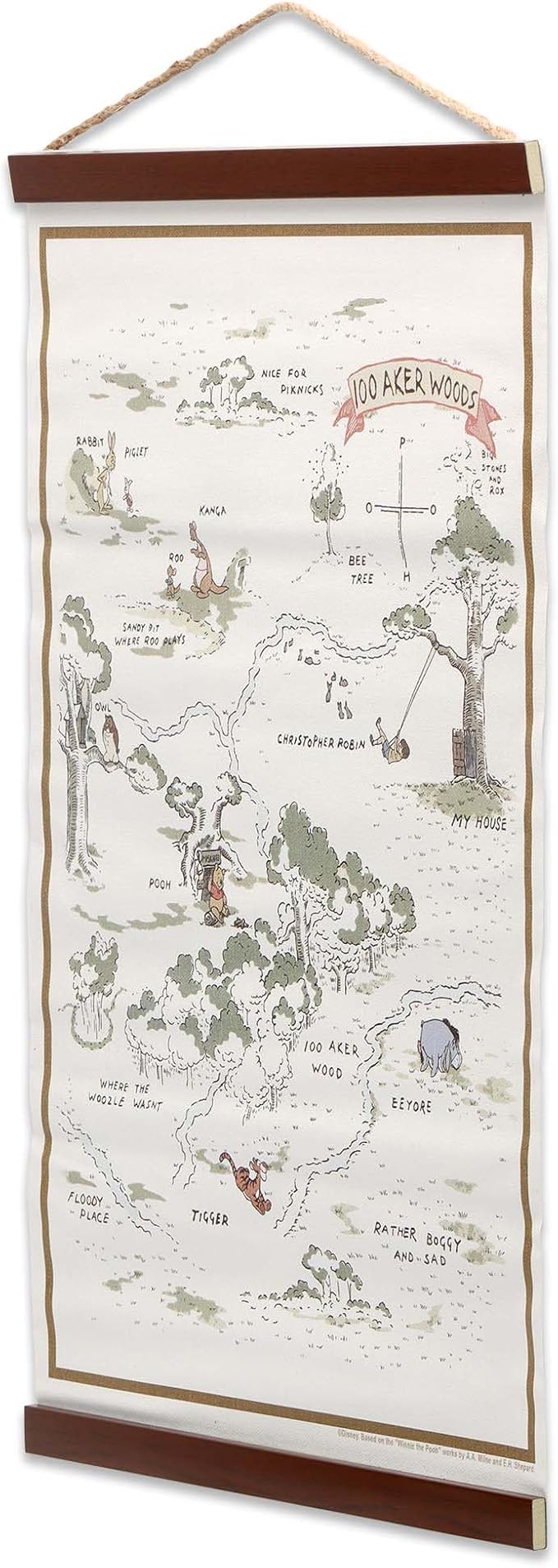 Open Road Brands Disney Winnie the Pooh Hundred Acre Wood Map Hanging Canvas Banner - Cute Pooh Wall Decor for Home
