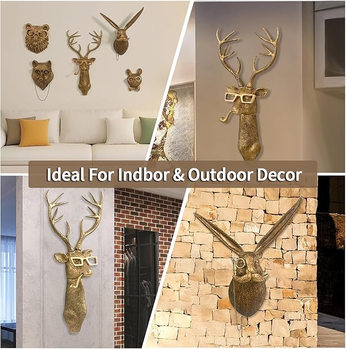 Joogour Head Wall Mount Decor,Resin Animal Sculptures，Art Deco Wall Hanging Decoration for Living Room Bedroom Officeroom Gift (Deer)