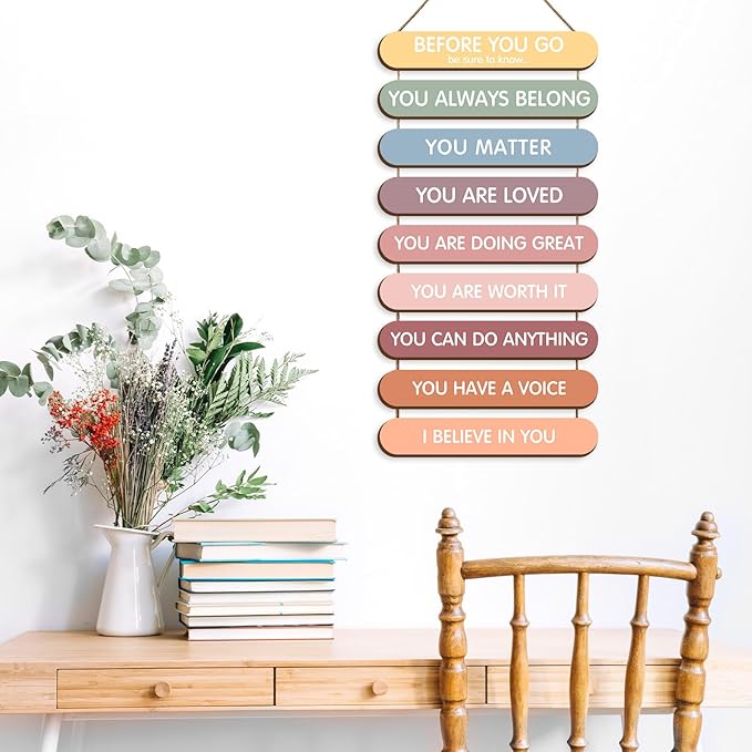 Mental Health Reminders Wall Art Decor,Positive Affirmations Wooden Hanging Sign,Motivational Quotes Therapy Office Decor,Inspirational Gifts for Teachers Students Counselors 9 Plaques