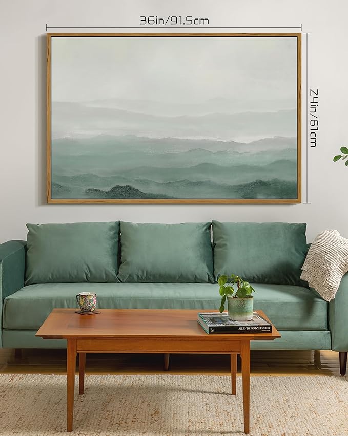 SHENIFY Vintage Landscape Framed Wall Art Foggy Mountain Farmhouse Decor Retro Wilderness Illustrations Decorative for Hallway Living Room Bedroom Dining Room - 24x36in Natural Framed