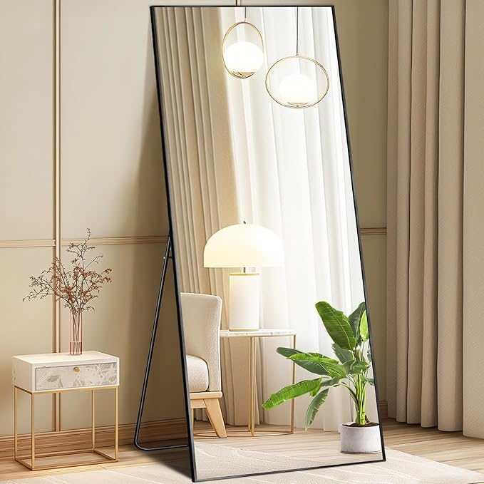 DUMOS Full Length Mirror with Stand, 68"x26" Floor Mirror with Aluminum Alloy Frame for Bedroom, Standing Full Body Mirror with Shatter-proorf Nano Glass for Wall, Living Room, Cloakroom, Black