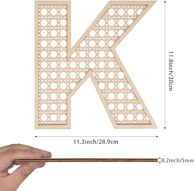 She Love Large Boho Wooden Rattan Letters 12 inch for Nursery Decor Wood Letter K Wall Decors for Baby Girl Boy Bedroom Home Rustic Name Sign Birthday Wedding Decorative letters