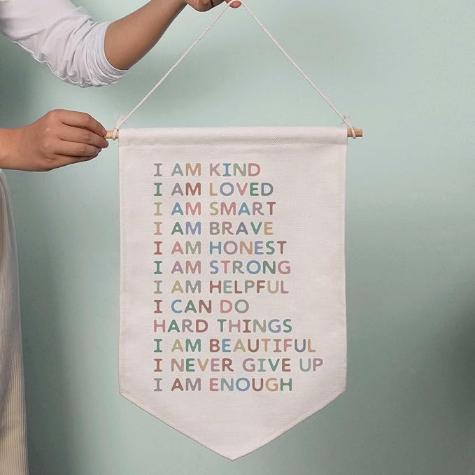 Affirmations for Kids, Classroom Hanging Banner, I Am Affirmations, Classroom Canvas Banner, Playroom Poster, Affirmations Poster, Homeschool Decor, I Am Kind Smart Loved, Classroom Wall Hanging Decor