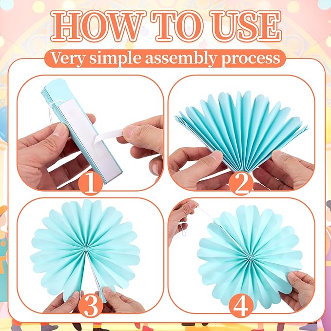 Easy Joy Paper Flowers Decorations for Wall 10 PCS Paper Fans Fiesta Party Decorations Mexican Party Decorations for Girl Classroom Groovy Birthday Baby Shower Wedding Room Wall Hanging Décor