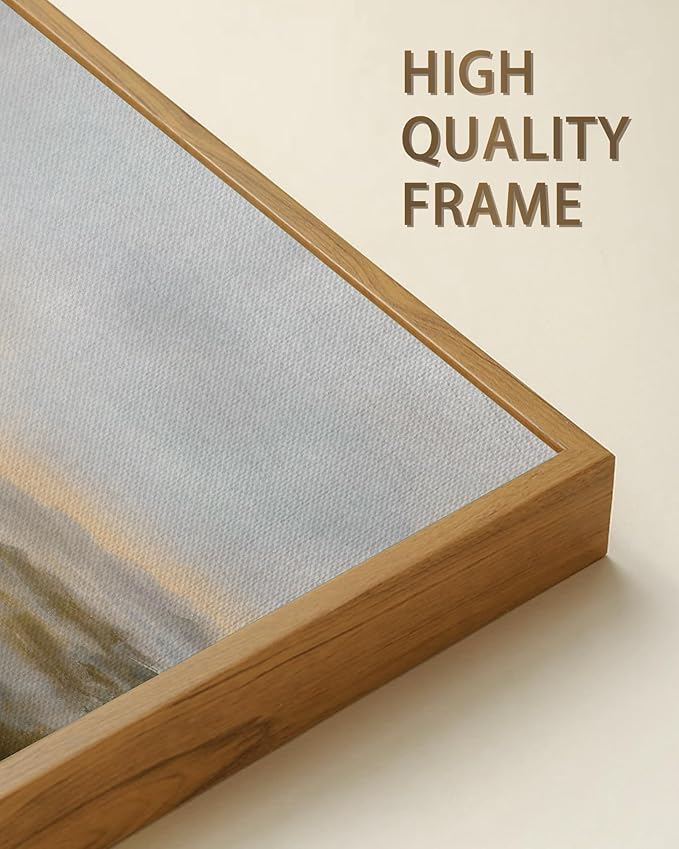 SHENIFY Vintage Framed Wall Art Rustic Foggy Mountain Landscape Scenery Home Decor Retro Wilderness Decorations for Farmhouse Bedroom Ready to Hang Wall Artwork - 20x40in Natural Framed
