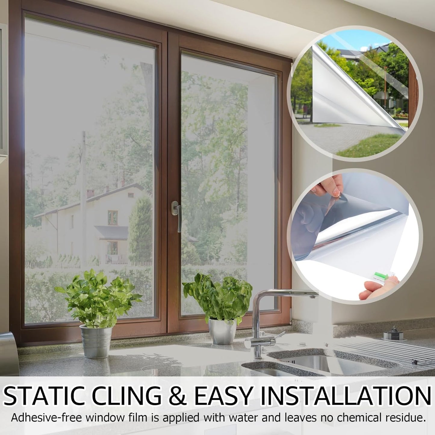 HIDBEA One Way Privacy Window Film, Daytime Privacy Sun Blocking Anti UV Reflective Window Film Heat Control Static Cling Window Tint Film for Home and Office, Silver, 29.5 x 157.5 Inch