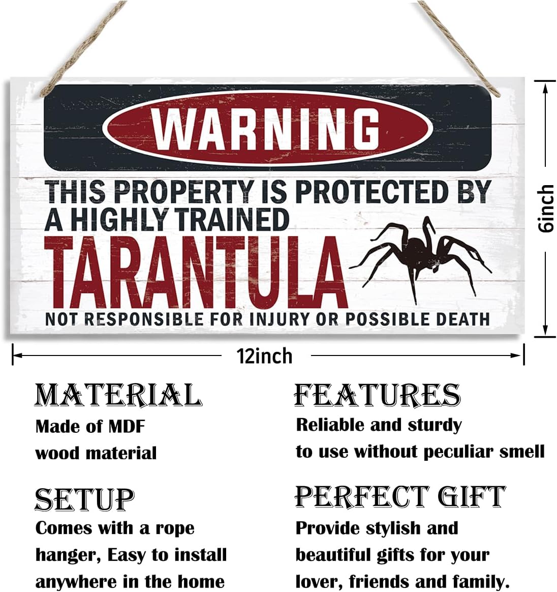 Warning Sign, Tarantula Warning Wood Plaque Sign, Funny Door Signs, Decorative Wood Hanging Suspension Plaque, Farmhouse Wooden Wall Decor, Outdoor Hanging Wooden Signs
