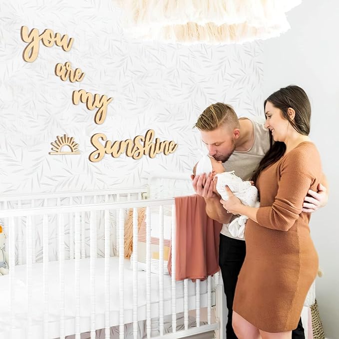 Xylolfsty You Are My Sunshine Wall Decor Boho Nursery Wall Art 5 Pieces Neutral Wooden Decoration for Boys and Girls Bedrooms Hang On Wall Sign for Playroom (Words Style)