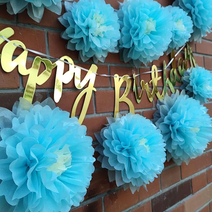 Mybbshower 9pcs Mixed 7'' 9'' 11'' Blue Tissue Paper Pom Poms Flower for It's A Boy Baby Shower Birthday Nursery Room Decorations