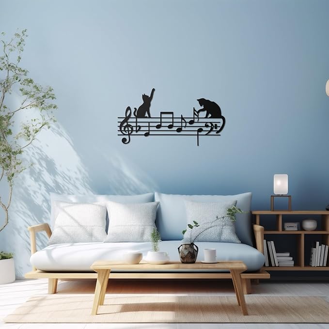 Otoolling Cat Playing Music Wall Decor Metal Black Cat Wall Art Hanging Signs Home Decor for Living Room Bedroom Bathroom Office Cats Lover Gifts (Fun,13.78 x 11.81 in)
