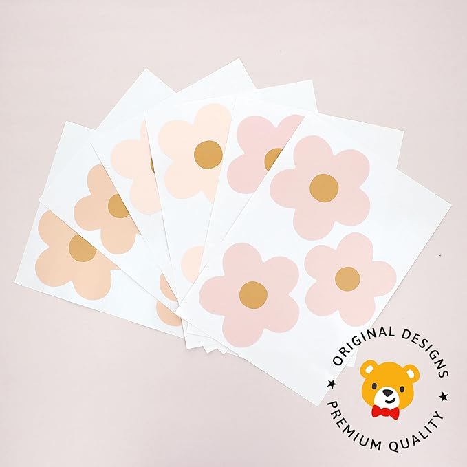Daisy Blush Pink Boho Flowers Decals - Easy-to-Apply & Removable Wall Stickers: Transform Your Toddlers Bedroom with Durable, Vibrant Peel-and-Stick Wall Decor – Stickers for Kids