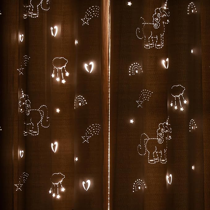 UNISTAR 2 Panels Unicorn Curtains for Kids Girls Bedroom Aesthetic Living Room Decor Double Layer Star Cut Out Baby Pink Window Wall Home Decoration,W52 x L63 Inches