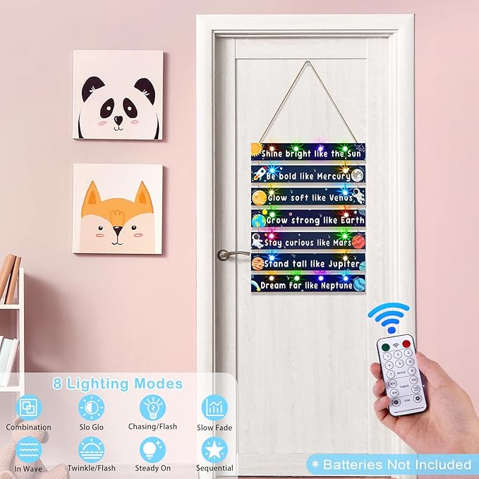 FIOBEE Girls Room Décor for Teen Girls Boys with LED Light Wall Decor for Bedroom Motivational Inspirational Wall Art Girl Room Decoration for Kids Studyroom, 8 Kinds of Lights, Navy Space